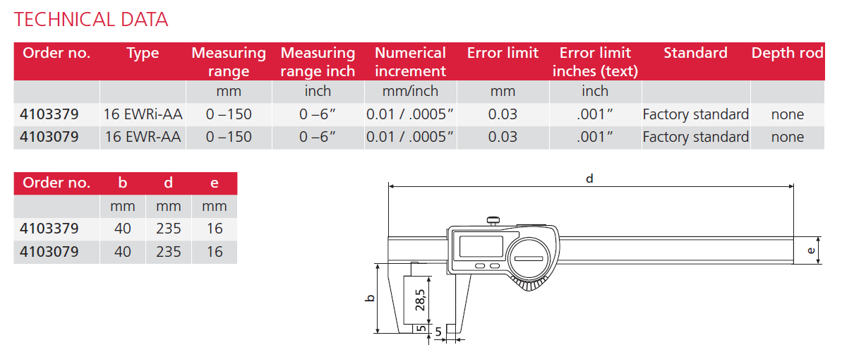 MarCal 16 EWRi-AA/ 16 EWR - AA | Digital Caliper for Special Applications